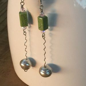 Silver and Green Drop Earrings